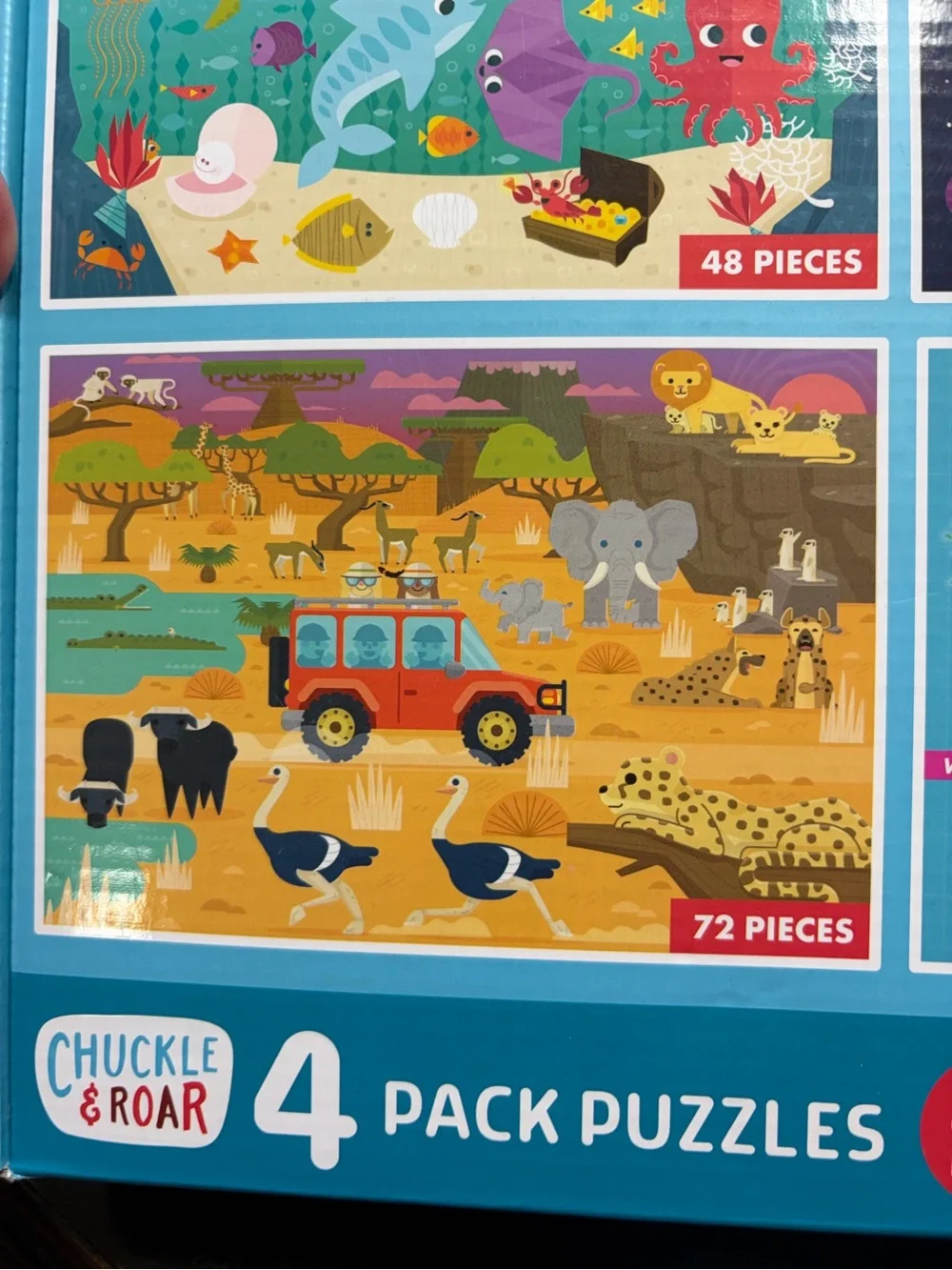 Chuckle & Roar 4-Pack Kid Puzzles Ocean Space World Map Safari 48 72 & 100 piece